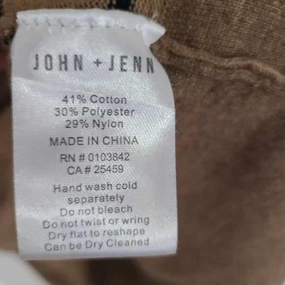 John + Jenn Womens Medium Tan Black Striped V-Neck Button Front Cardigan Sweater - Picture 11 of 11